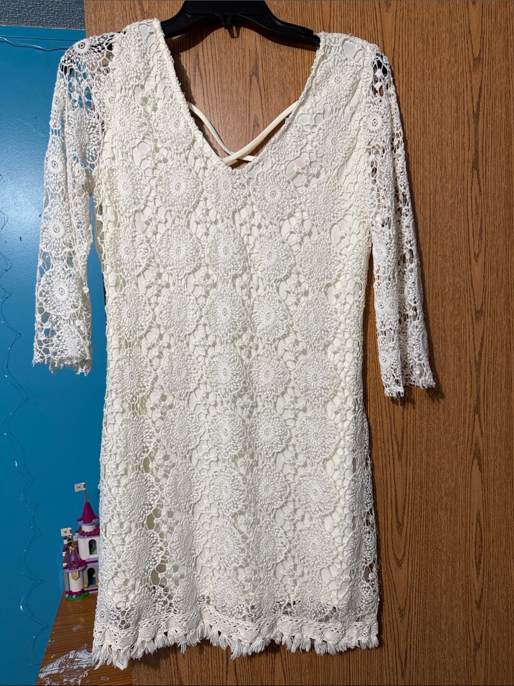 Chelsea & Violet Ivory Crochet Lace Long Sleeve Mini Dress